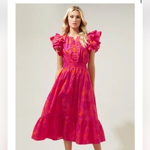 Bali Tropics Jelina Ruffle Sleeve Midi Sugarlips Dress